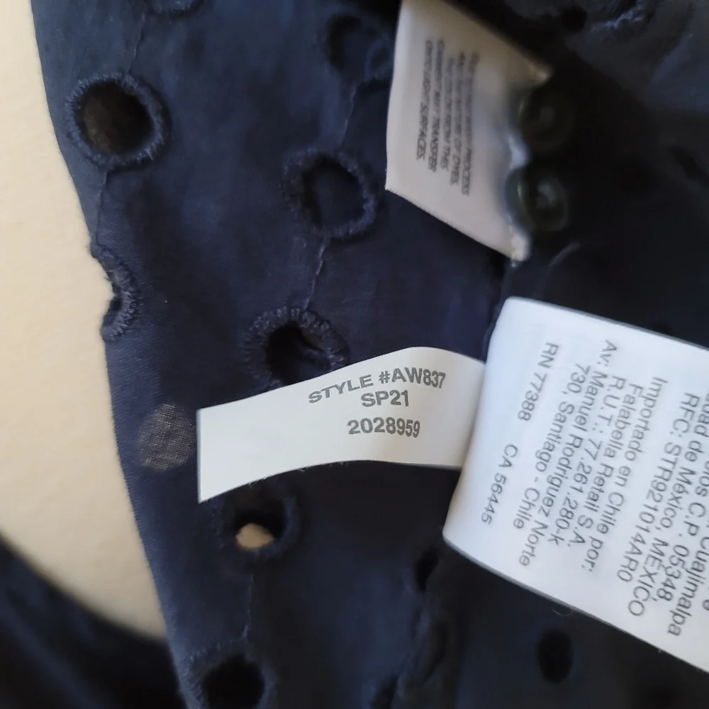 New! J. Crew sz 8 Classic Fit Eyelet Button Up Navy Blue Shirt Top NWT